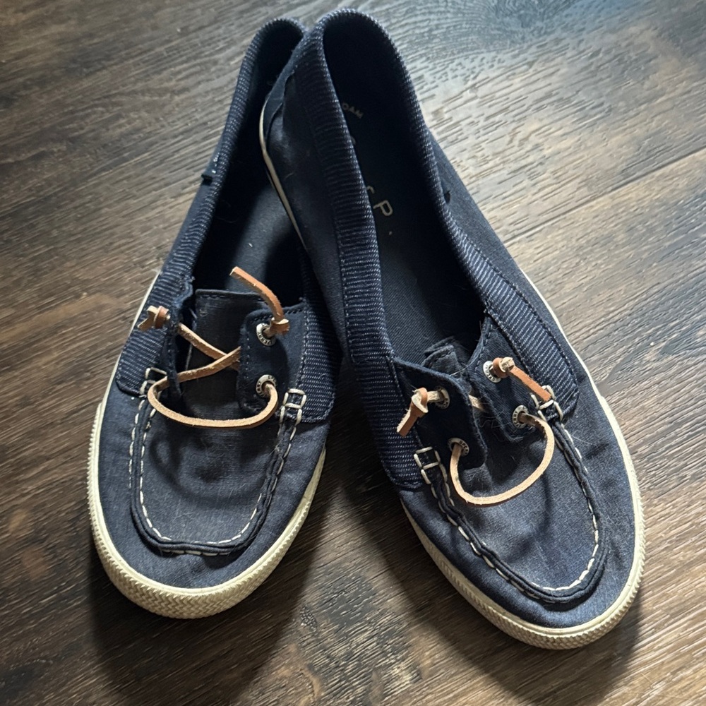 Sperry Black Canvas Loafers with Tan Laces